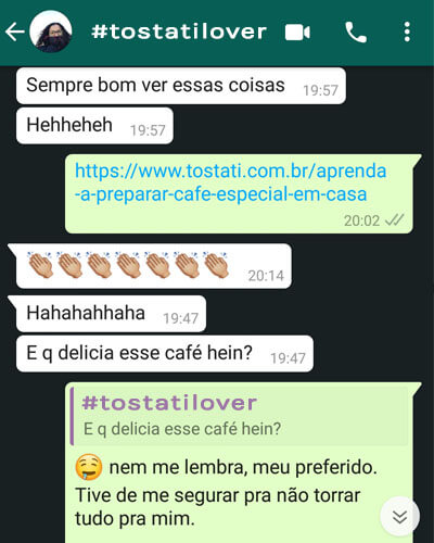 Depoimentos de clientes Tostati whatsapp O Que é Café Especial